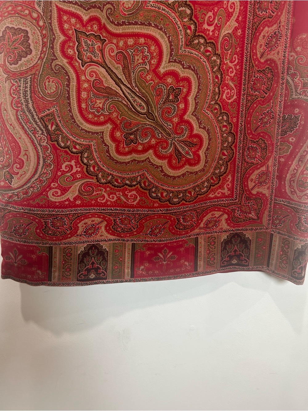 Vtg Talbots Wrap Skirt Womens 14 Midi Red Paisley 100% Wool Scarf Print Boho - Picture 8 of 14